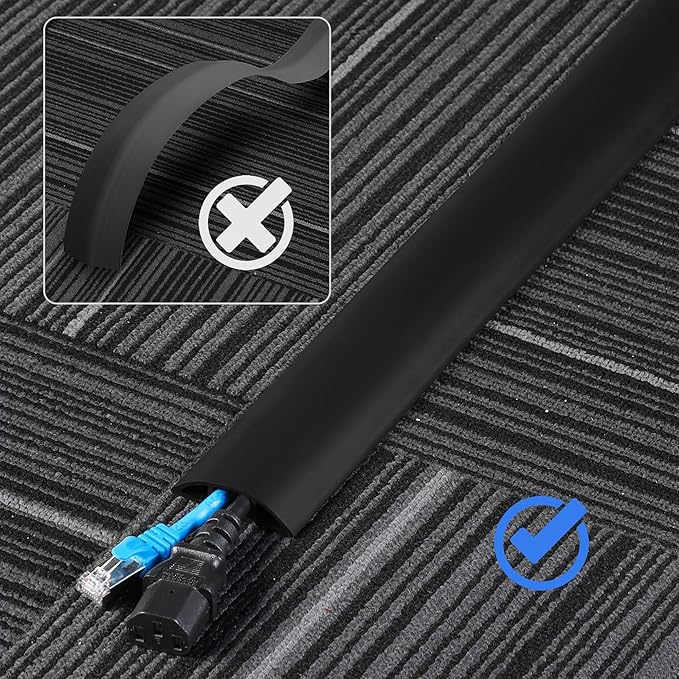 ZhiYo Floor Cord Cover 4ft, Cord Hider Floor Hide Extension Cords, Cable Management Prevent Cable Trips, Floor Cable Cover Wire Covers for Cords, Cable Protector Cord Cavity W0.6in H0.32in Black