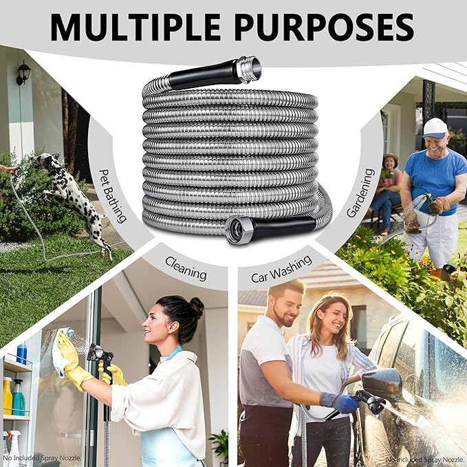100ft Garden Hsoe - 2026 New 304 Stainless Steel Garden Hose with 3/4'' Fittings – Lightweight, Durable, and Kink-Free, Metal Water Hoses for Gardening