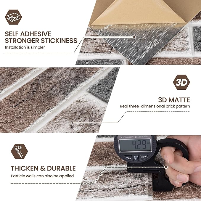20 PCS 3D Wall Panels Brick Peel and Stick 26.7"x13.4"
