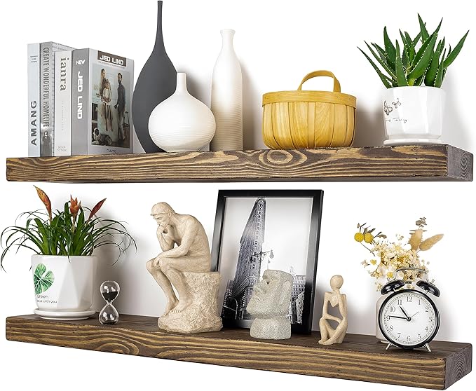 Distressed Floating Shelves 36 inch Long Set of 2, 8 inch deep Solid Wood Wall