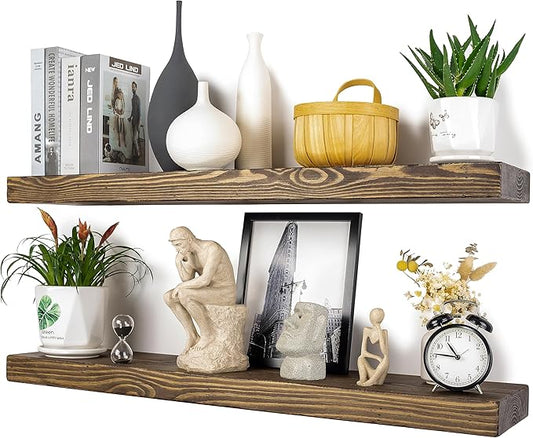 Distressed Floating Shelves 36 inch Long Set of 2, 8 inch deep Solid Wood Wall