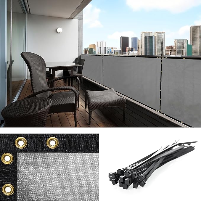 Amgo Custom Made 3' x 191' Grey Balcony Privacy Screen, Apartment Porch Railing Patio Fence Windscreen Fabric Cloth, Heavy Duty, Commercial and Residential, 90% Blockage (We Customize)