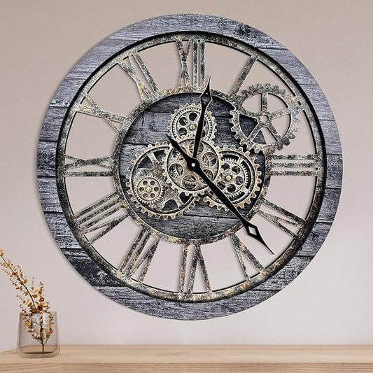 The B-Style Large Wall Clock 24 inch Moving Gear Wall Clock Oversized Vintage