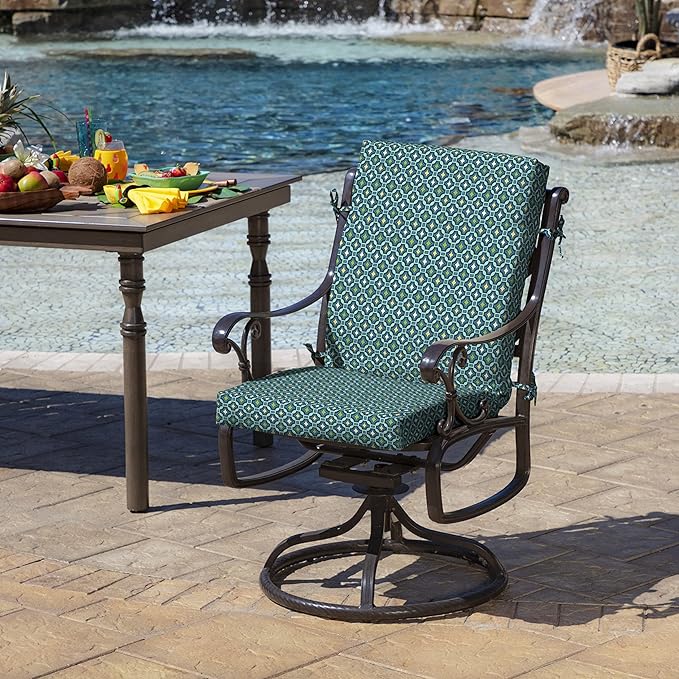 Arden Outdoor Patio Dining Chair Cushion, 20x44, Rain-Proof Seat Pad, Fade-Resistant Outdoor Cushion Alana Tile