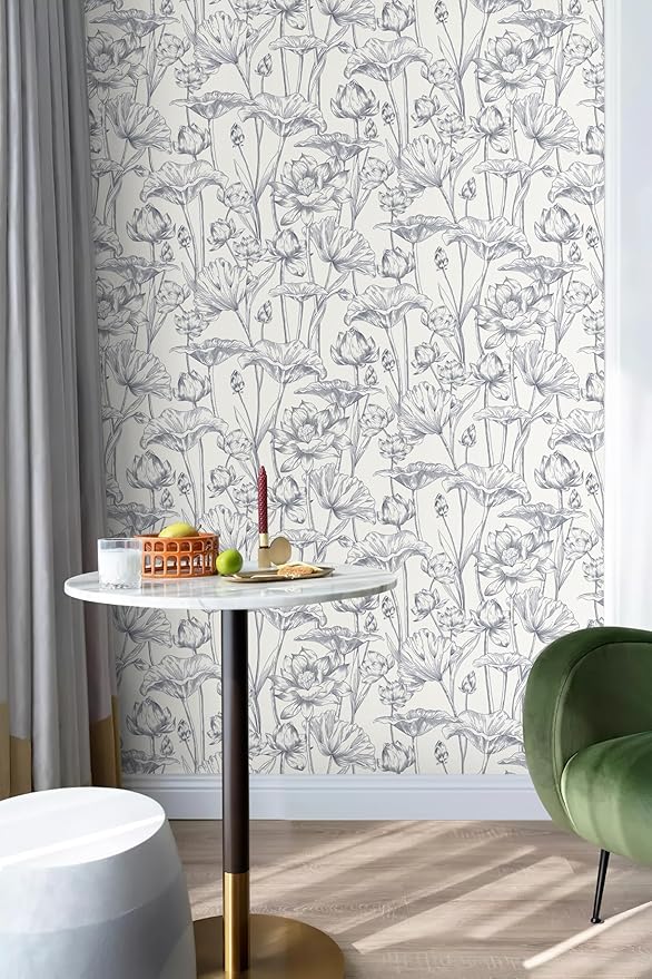 Timeet Floral Peel and Stick Wallpaper 16" x 197" White and Purple Wallpaper
