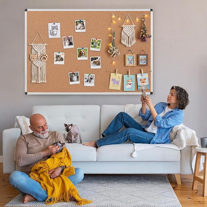 Large Cork Bulletin Board 60" X 48", Wall Mounted Notice Pin Board
