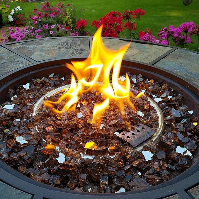 Mr. Fireglass 10 Pounds Fire Glass - 1/4 Inch High Luster Reflective Tempered Glass Rocks for Fireplace Fire Pit Table and Landscaping, Copper