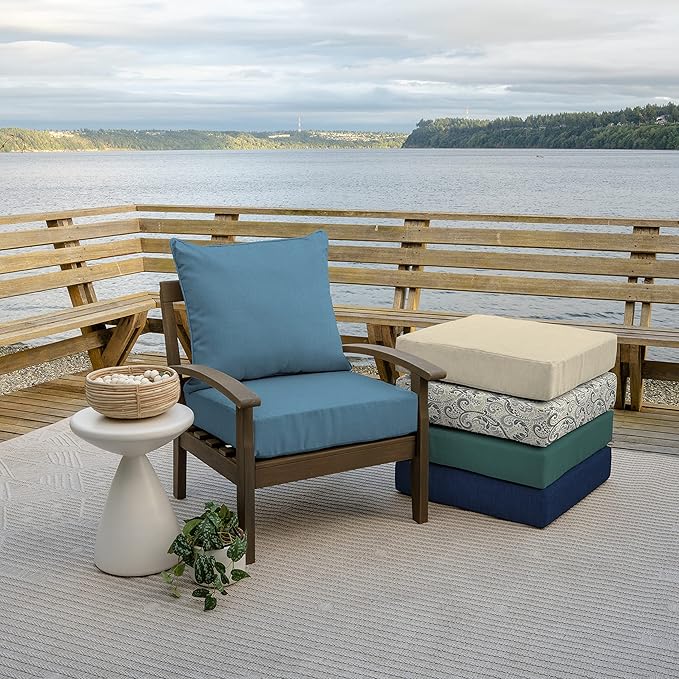 Arden Outdoor Deep Seat Cushion Set (2-Pack), 24 in x 24 in, Weather-Proof, Rain-Proof, Fade Resistant Patio Cushion for Chair, Sofa, and Couch French Blue Texture