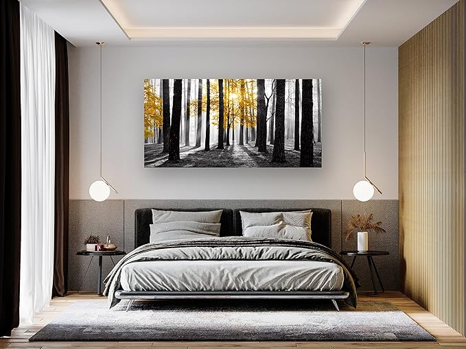 Cao Gen Decor Art S06362 Wall Art Canvas Painting Yellow Tree in Black and