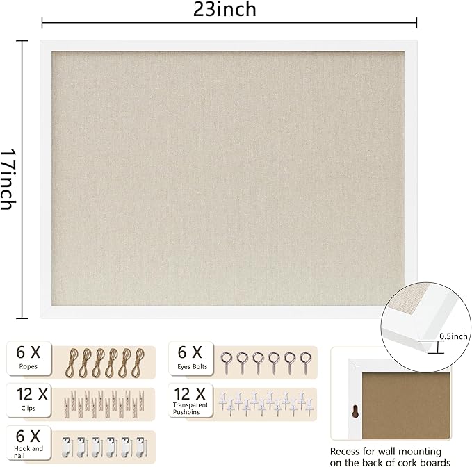 DAHAPYBOO Cork Board with Linen White 2Pack, Bulletin Board 23"x17" Hanging