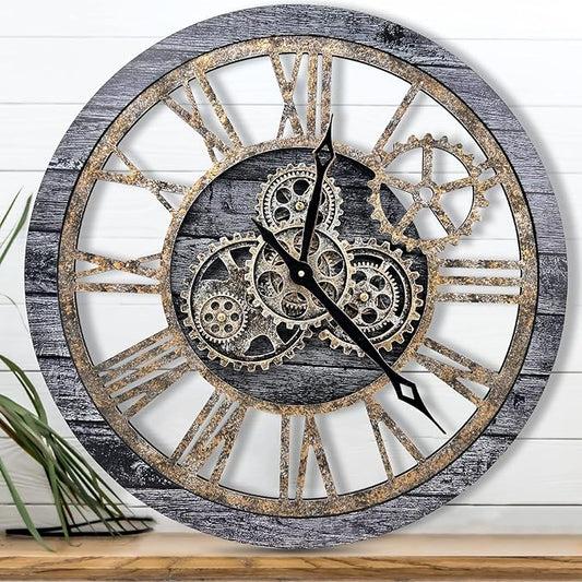 The B-Style Large Wall Clock 24 inch Moving Gear Wall Clock Oversized Vintage