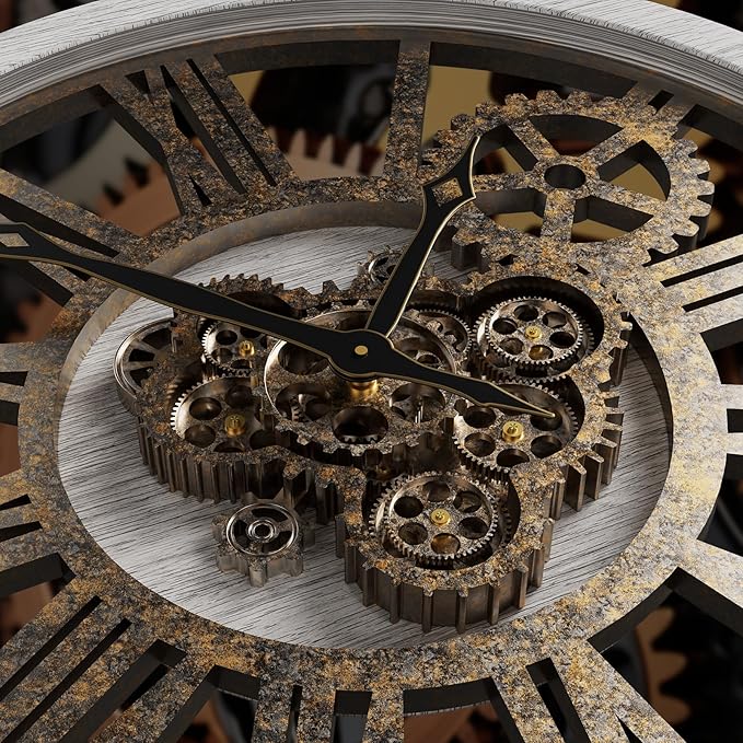 The B-Style Large Wall Clock 24 inch Moving Gear Wall Clock Oversized Vintage