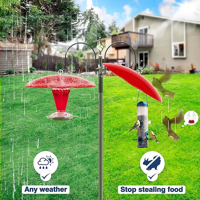13" Hummingbird Feeder Dome Guard,Bird's Feeder Rain Cover,Squirrel Proof for Bird Feeders Pole, Smart Bird Feeders Umbrella(Bright Red), 2Pack