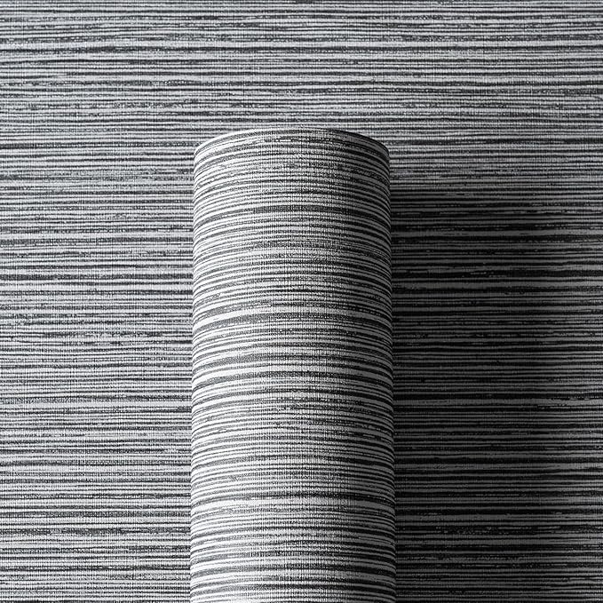Grasscloth Textured Wallpaper Gray Peel and Stick 24inX393in Fabric Wall Paper