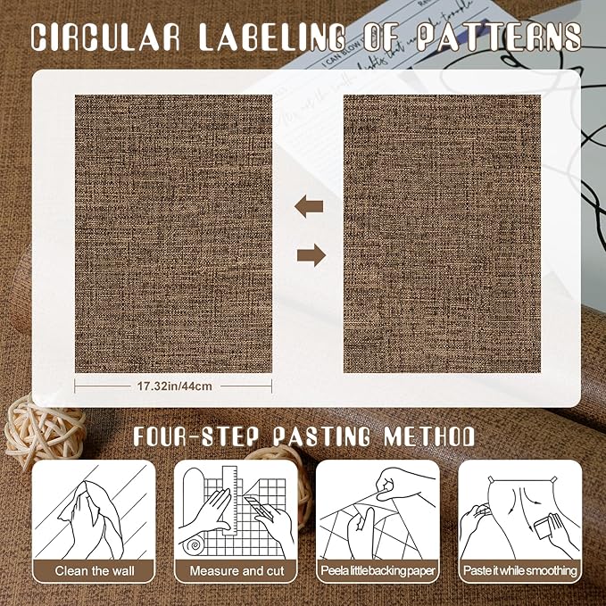 Amiya Grasscloth Brown Wallpaper 17.3"x120" Peel and Stick Faux Fabric Linen