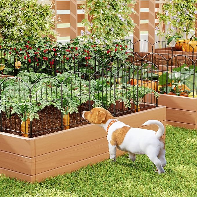 Goovilla Garden Fence, Total 27ft(L) x 24in(H) Garden Fencing Animal Barrier, 25 Pcs Rustproof Metal Fence Panels, Black No Dig Fence, Decorative Garden Fences and Borders for Dogs, Flower Bed, Patio