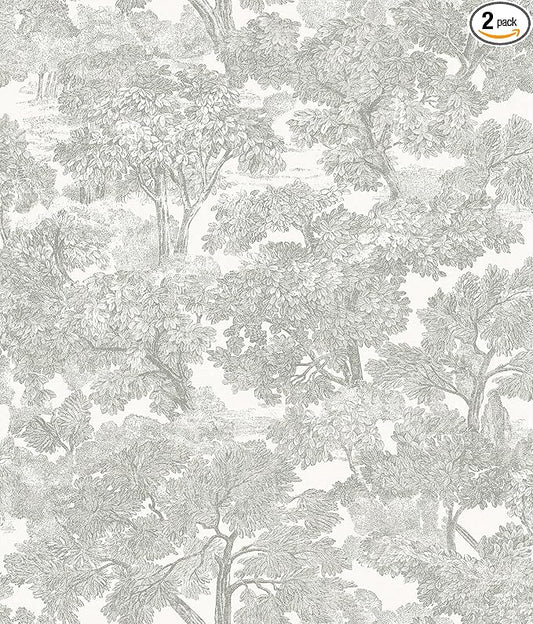 Chesapeake Grey Spinney Toile Wallpaper, Strippable