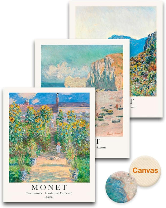 HesenDot Unframed Claude Monet Posters Set of 3, 12x16in Vintage Landscape