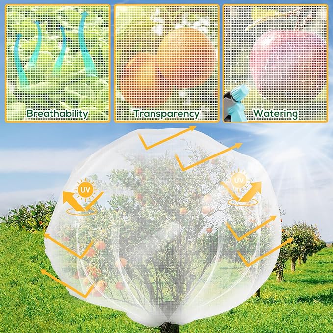 Fruit Tree Netting with Drawstring, 7 x 6ft Ultra-Fine Mesh Garden Insect & Bird Protection Cover, Breathable Reusable Tree Netting for Citrus, Apple, Peach & Shrubs