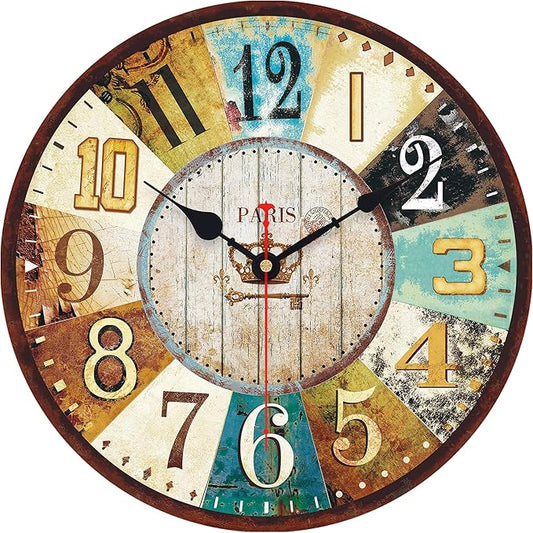VIKMARI 14 Inch Wooden Wall Clock Battery Operated Retro Rustic Decorative Clock