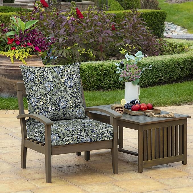 Arden Outdoor Foam Deep Seat Cushion Set (4-Pack), 24x24, Premium High-Density Foam, Never Flattens, Weather-Proof for Patio Chair Sofa Couch, Sapphire Morrison Floral