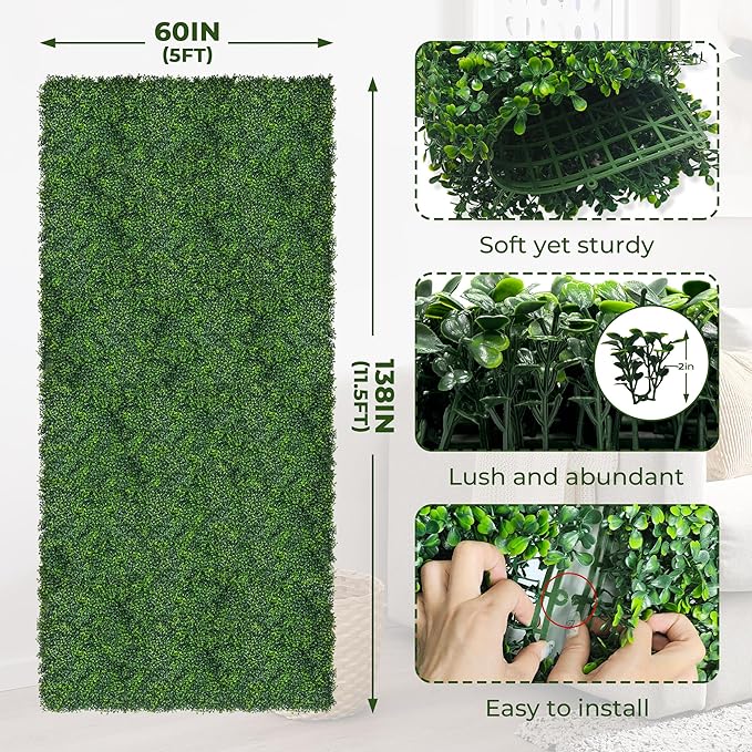 Artificial Boxwood Roll Panels: 60"x138" UV-Anti Faux Hedge Privacy Screen
