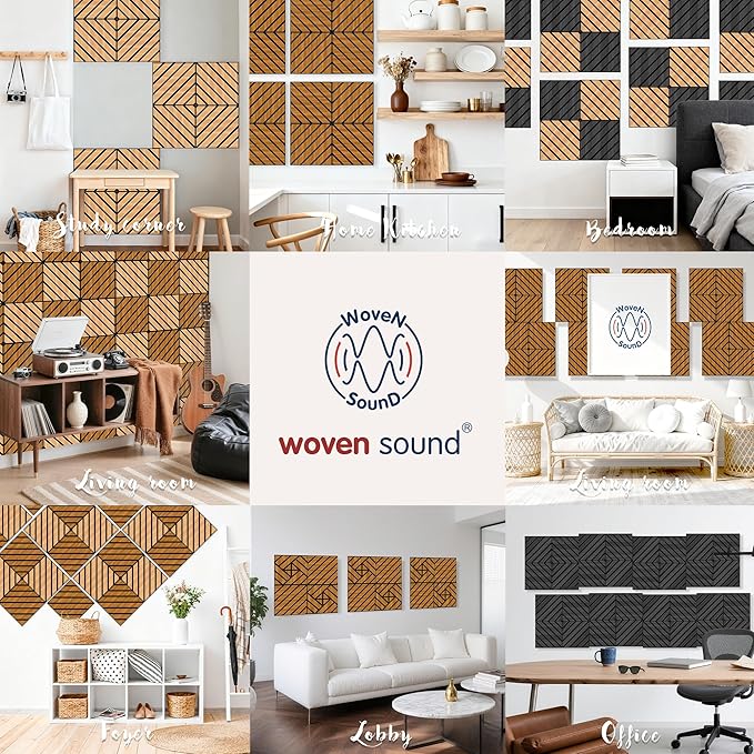 WoveN SounD Artisan Acoustic Wall Panels, 16 Pack 12x12 Inch, PVC Wood Grain