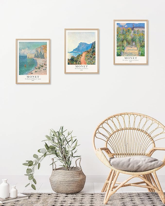 HesenDot Unframed Claude Monet Posters Set of 3, 12x16in Vintage Landscape