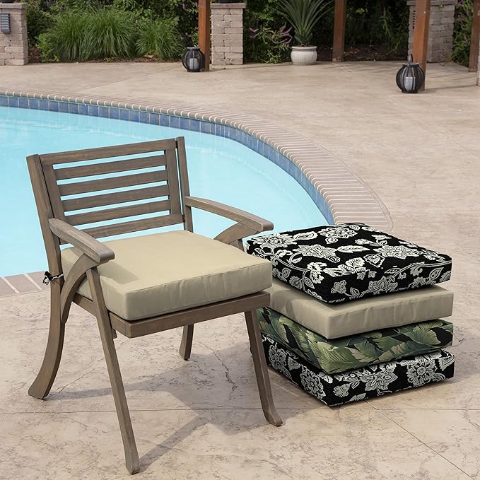Arden Foam Outdoor Seat Cushions (2-Pack), 19 x 19, Premium High-Density Foam, Never Flattens, Weather-Proof for Outdoor Chairs Tan Leala