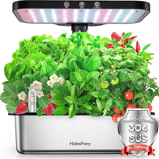 Stainless Steel Hydroponics Growing System kit Indoor Garden: 15 Pods Herb Garden with 24W Full Spectrum Grow Light, Hydroponic Gardening System with Silent Pump, Planting Height Up to 19.7" (Sliver)