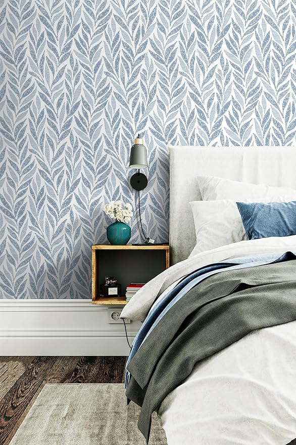 Safiyya 393"x17.3" Blue Peel and Stick Wallpaper Boho Contact Paper Modern