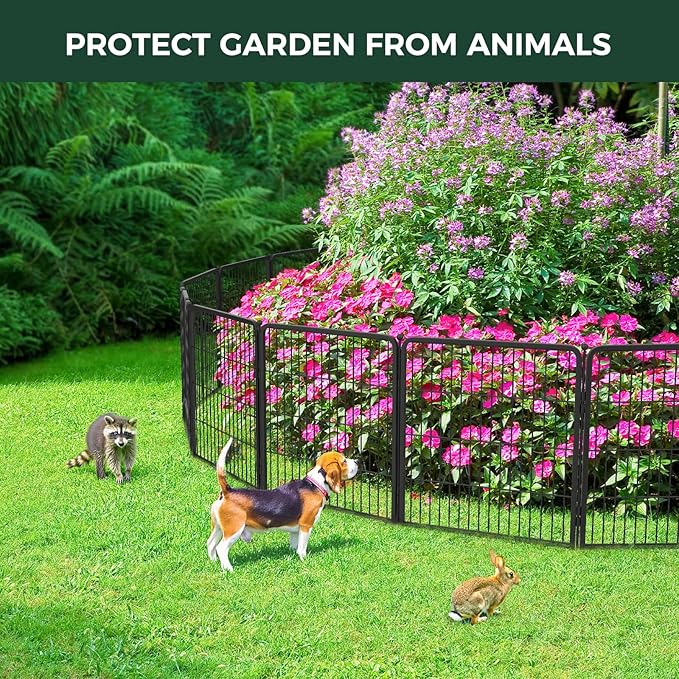 FXW Garden Fence Outdoor for the Yard – 40in(H) x 4.5ft(L) Heavy Duty Metal Animal Barrier for Dog, No Dig Decorative Dog Fence, 2 Panels, Black