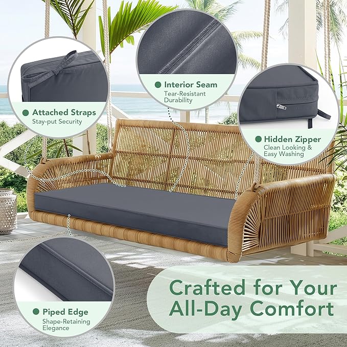 Summsun Outdoor Bench Cushion: Waterproof and Fade Resistant Patio Furniture Cushions - Non-Slip Bench Pad Cushion with Removable Cover for Garden Swing Porch Sofa Settee, 42 x 18 Inch, Dark Grey