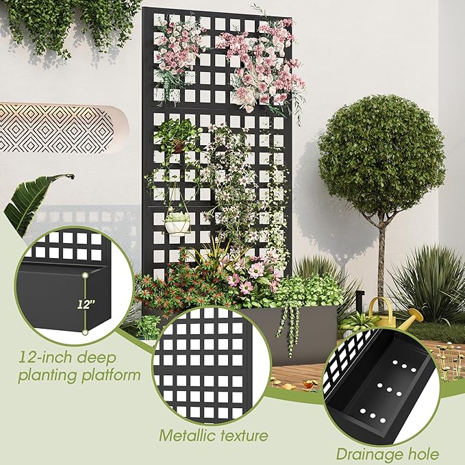 Metal Planter Box with Trellis, Planter Box Trellis with Privacy Screen and