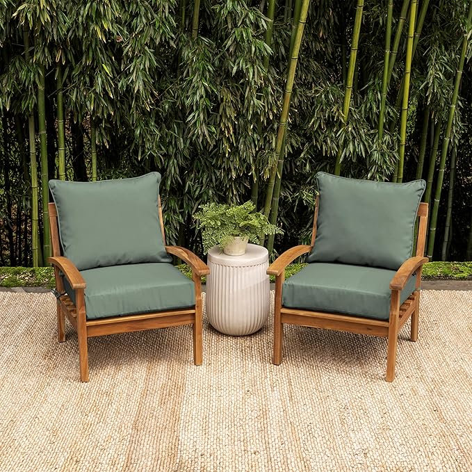 Arden earthFIBER Outdoor Foam Deep Seat Cushion Set, 24x24, Premium High-Density Foam, Never Flattens, Weather-Proof for Patio Chair Sofa Couch, Sage Green Texture