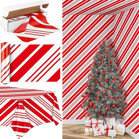Kochorie 100 Ft x 54 Inch Christmas Candy Cane Striped Tablecloth Roll