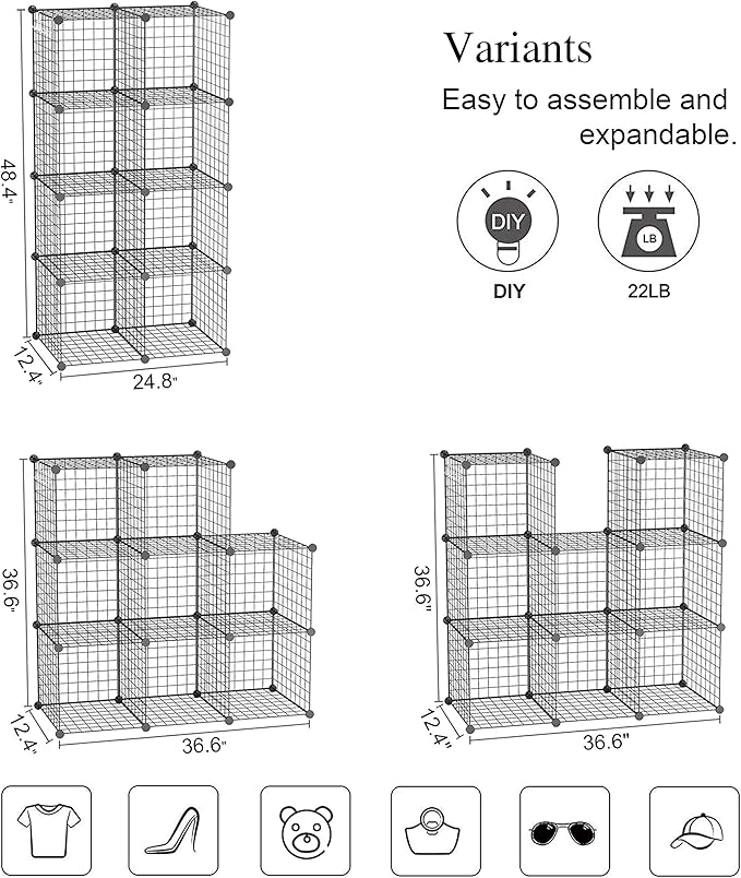 C&AHOME Wire Cube Storage, 8-Cube Organizer Metal C Grids Storage, Storage Bins