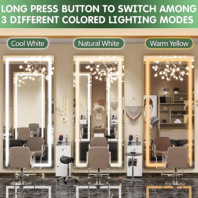 FENNIO Full Length Mirror with Lights, Wall Mounted Hanging Mirror with Lights