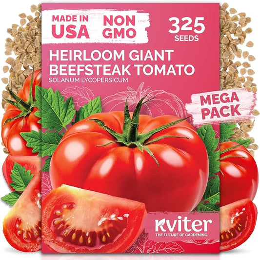 KVITER 325 Giant Beefsteak Tomatoes Seeds (Solanum lycopersicum) â Beef Steak Tomato Seed Packets Heirloom Tomatoes â Non GMO Slicing Tomato Vegetable Seeds for Planting Home Garden, Indoor & Outdoor
