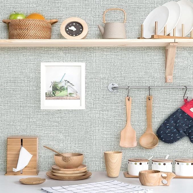 Amiya Grasscloth Grey Wallpaper 17.3"x120" Peel and Stick Faux Fabric Linen