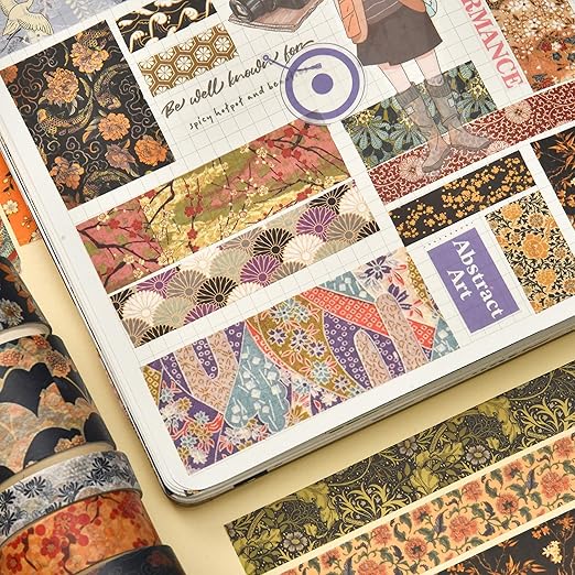 Songdao 12 Rolls Kyoto Charm Washi Tape Set Japanese Arts Adhesive Tapes Geometric Garden Decorative Masking Tape Sets for Craft, Kids, Scrapbook, DIY, Gift Wrapping (Purple Sakura)