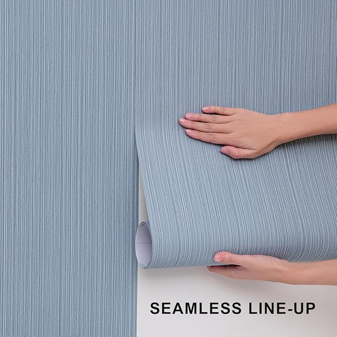 FUKU MON Grasscloth Fabric Wallpaper 24" X 394" Blue Gray Textured Thick Linen