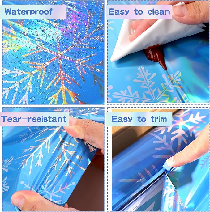 Kochorie 100 Ft x 54 Inch Iridescent Winter Snowflake Tablecloth Roll