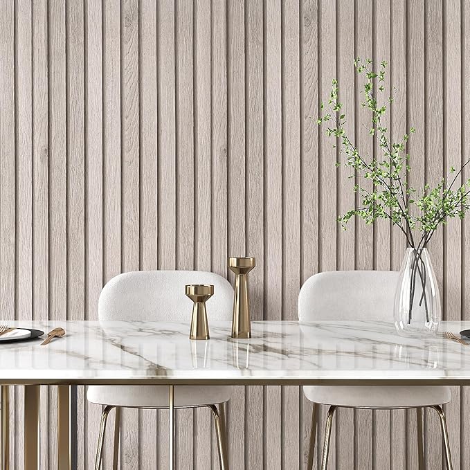 VEELIKE Rustic Grey Oak Wood Slat Wallpaper Peel and Stick Faux Wood Panel Wall