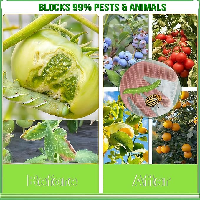 Fruit Tree Netting (3P 3.3x2.6 FT + 3P 5x4 FT)- Easy Install Plant Protection Cover, Reusable Garden Mesh Bag for Blueberry Bushes/Tomato - Block Birds/Insect/Squirrels