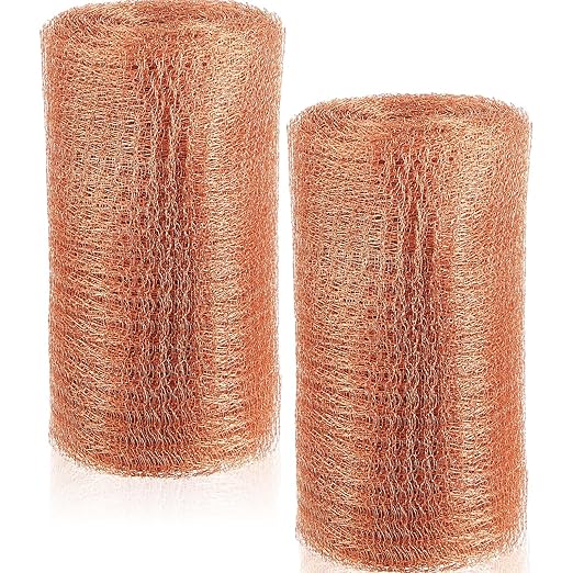 Gisafai 5" x 32 ft Copper Mesh Rodent Control Copper Wool for Slugs Rustproof DIY Hole Filler Pure Wire Mesh for Bat Snail Bird Pest Rodent Control Gap Blocker Fill Fabric Hole Gardening(2 Roll)
