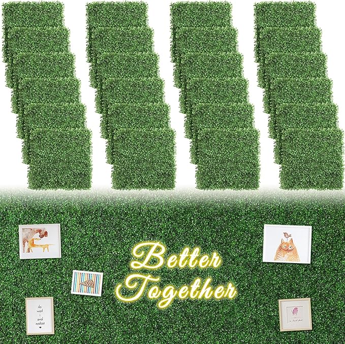 Luyue 24PCS 20”×20” Boxwood Panels, Artificial Grass Wall Panels Fake Greenery