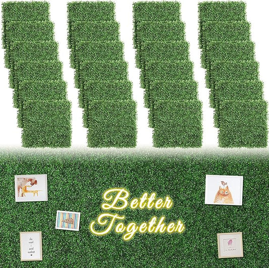 Luyue 24PCS 20”×20” Boxwood Panels, Artificial Grass Wall Panels Fake Greenery