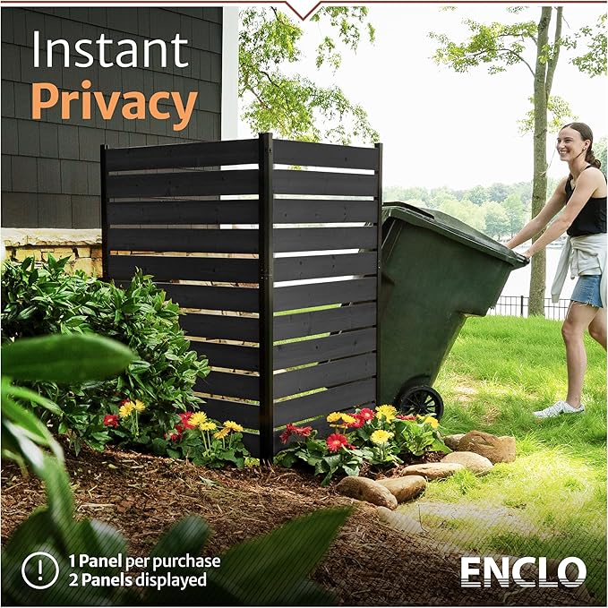 5ft H x 3.2ft W No Dig Charcoal Wood Privacy Screen, Great to Hide Trash Cans