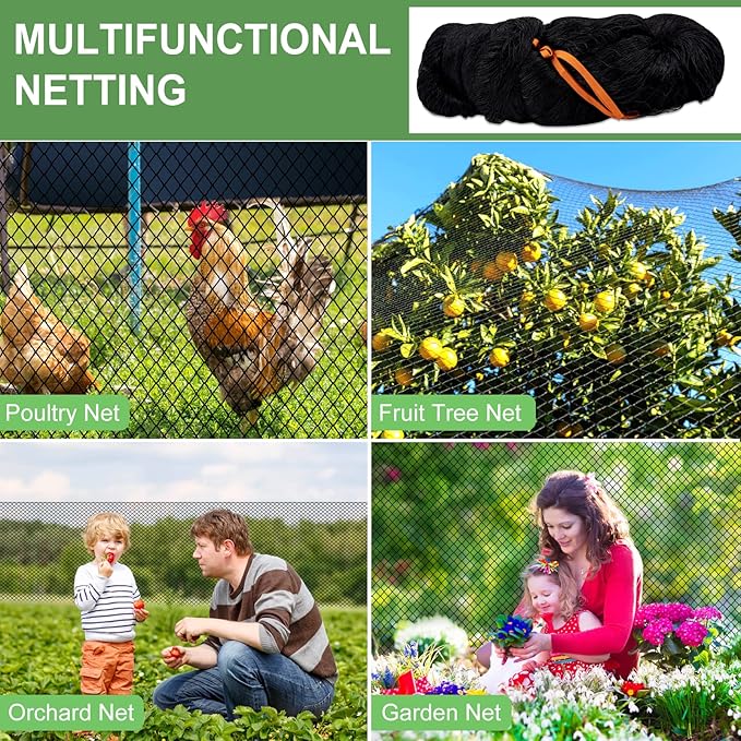 DQS Bird Netting - 25'x50' Heavy Duty with 1' Square Mesh, Poultry Netting for Chicken Coop Roof, Garden Protection, Nylon Mesh for Fruit Trees, Bushes